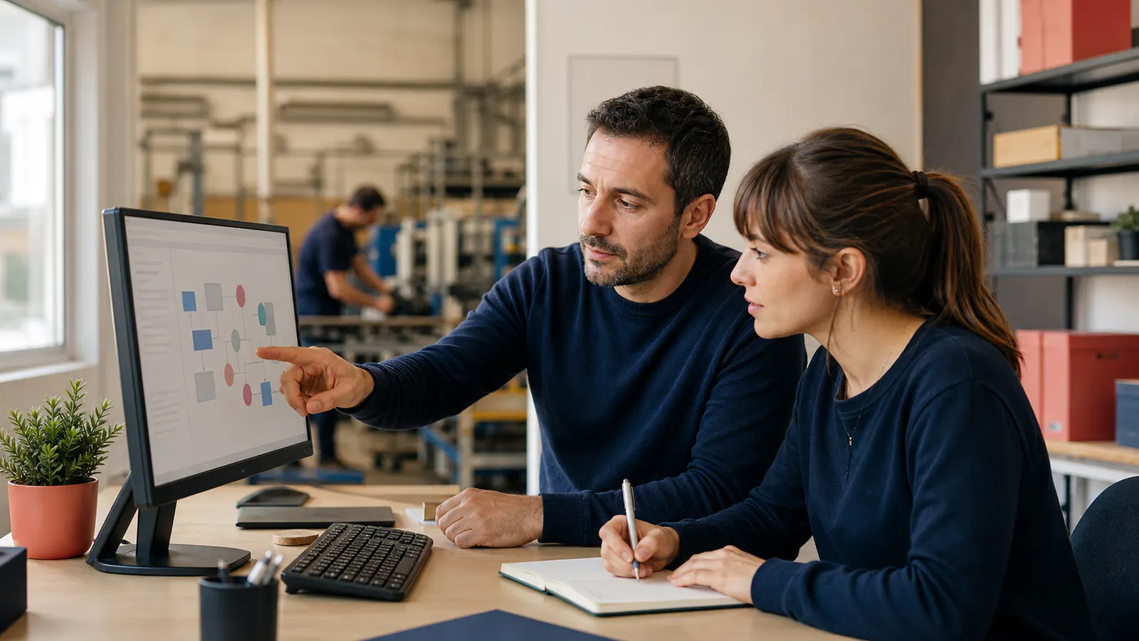 Due dipendenti di una PMI durante una formazione pratica sull'intelligenza artificiale